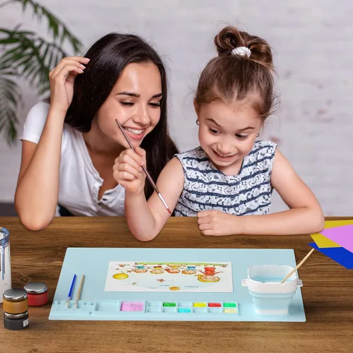Miniatura 4 de Tapete de silicona para manualidades, tapete de pintura de silicona de 20 x 16 pulgadas con taza, hoja de silicona antiadherente para fundición