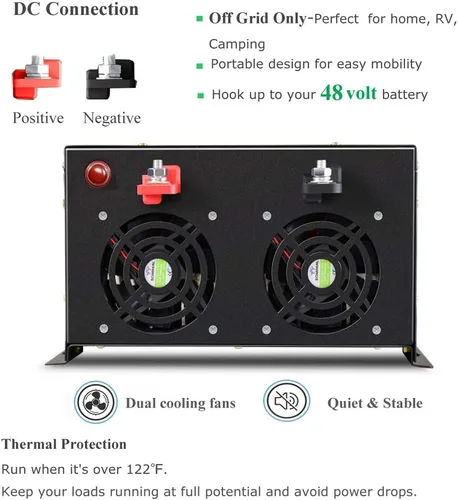 Miniatura 2 de WZRELB Inversor de energía solar de onda sinusoidal pura de 8000W 48V AC a 120V DC - RV, camping, sistema solar