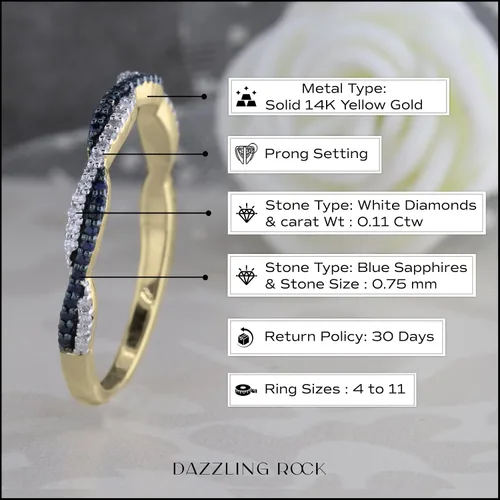 Miniatura 4 de Dazzlingrock Collection Anillo apilable redondo de zafiro azul y diamante blanco para mujer en oro macizo de 14 quilates
