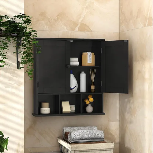 Miniatura 6 de TaoHFE Gabinete de almacenamiento negro para baño sobre el inodoro, organizador de gabinete de medicina de pared con 2 puertas y estantes
