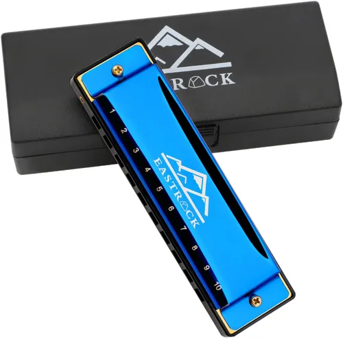 Miniatura 16 de EastRock - Armónica Blues, 10 agujeros, clave de Do, con estuche, armónica diatónica para jugadores profesionales, principiantes, estudiantes, Rosa