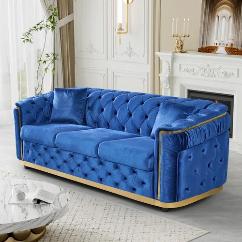 Miniatura 22 de DAMAIFROM Juego de sofá de terciopelo de lujo beige y dorado, moderno de mediados de siglo, sofás Chesterfield copetudos y patas doradas, juego de 2