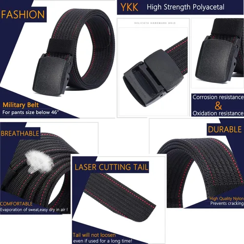 Miniatura 4 de LionVII Cinturones de trabajo de nailon para hombre, cinturón de lona transpirable con hebilla de plástico, fácil de recortar para adaptarse a