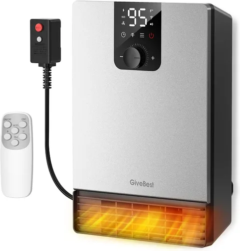 Miniatura 8 de GiveBest Calentador de pared para baño, calentador eléctrico de calentamiento rápido de 1500 W con enchufe ALCI, termostato ajustable, 3 modos