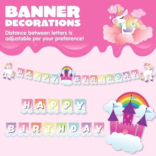 Miniatura 4 de JOYIN 145 piezas de suministros para fiesta de cumpleaños de unicornio con pancarta de unicornio para niñas, juego de vajilla desechable