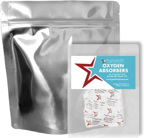 PackFreshUSA: Paquete de 100 bolsas de Mylar de 7 mil cuartos, absorbentes de oxígeno de 200 cc, esquinas redondeadas, guía de almacenamiento de