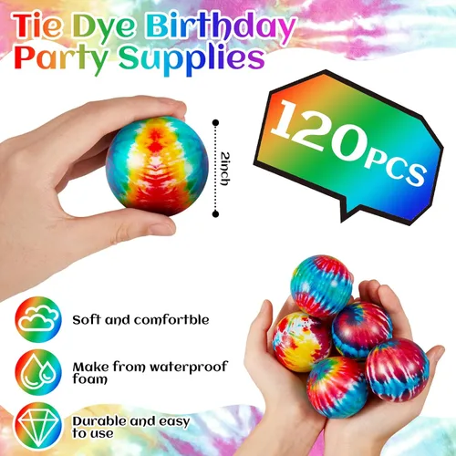 Miniatura 2 de Wettarn 120 bolas de estrés para fiesta, teñido anudado, a granel, hippie, colorido, bola de alivio de la ansiedad, juguete para el ejercicio