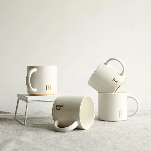 Miniatura 8 de COLLECTIVE HOME - Tazas de cerámica con monograma, tazas de café con inicial dorada de 15 onzas, elegantes tazas de té del alfabeto, elegante taza