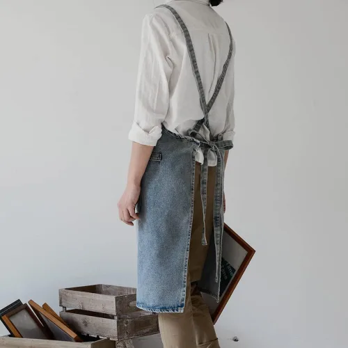 Miniatura 41 de Jeelow Delantal de cocina de algodón o sarga de algodón para hombres y mujeres, ajustable con bolsillos ajustables
