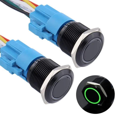 Miniatura 15 de 2 piezas de interruptor de botón de presión momentáneo de 16 mm 12V-24V LED de anillo 1NO 1NC impermeable (ON)-Apagado Cáscara de botón de metal