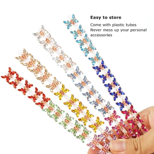 Miniatura 7 de Mini accesorios para el cabello de cristal brillante, clips de garra de diamantes de imitación, clips de metal de mariposa de flores pequeñas