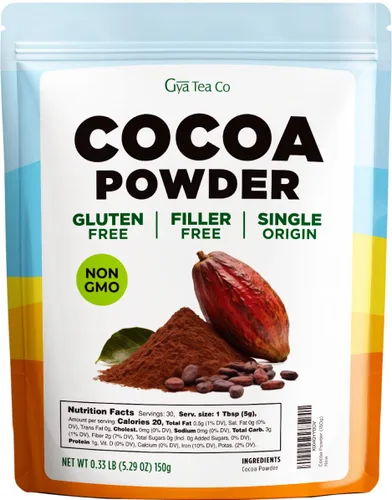 Gya Tea Co Extracto de cacao en polvo 0.33 lb (5.29 oz) – Superalimento para hornear, té, licuados – Sin OMG, sin azúcar, sin gluten, vegano