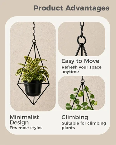 Miniatura 7 de Bamworld Black Hanging Planters for Indoor Outdoor Plants Metal Hanging Pots for Plants 5 Inch Modern Hanging Basket Window Plant Hanger Ceiling