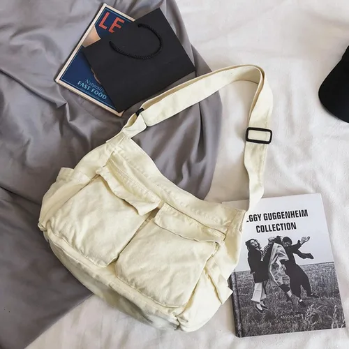 Miniatura 2 de Bolsa tipo mensajero, bolso cruzado grande con múltiples bolsillos de lona, bolsa de hombro para mujeres y hombres