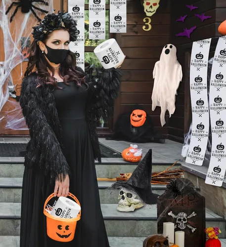 Miniatura 6 de Printed TP Papel higiénico estampado de calabaza risueña de Halloween, rollo de papel higiénico aterrador para sorpresa, broma, regalo divertido