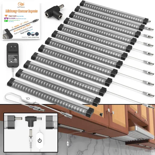 Miniatura 8 de EBD Luces LED Bajo Gabinete Cableadas Incorporadas Cable Ajustable Entrada Intermedia Luces Bajo Mostrador para Fregadero de Cocina 9 Pcs 4050 Lm