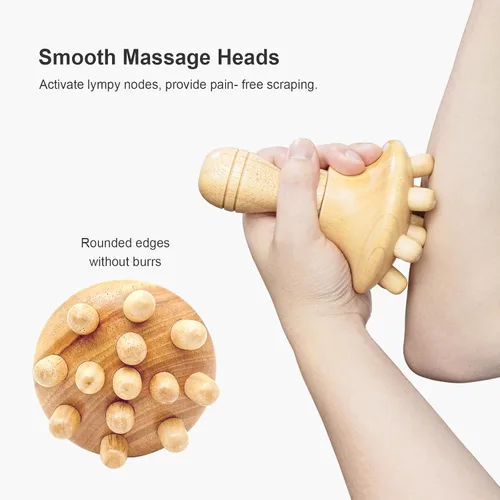 Miniatura 3 de Herramienta de masaje de terapia de madera, masajeador de drenaje linfático de madera con una sola mano, herramientas de terapia física, herramienta