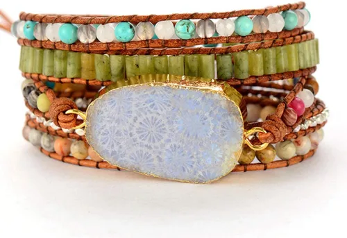 Miniatura 15 de ZOSOJONA - Pulseras bohemias hechas a mano de piedra natural, que dan vuelta, con cuentas de cristal de turquesa