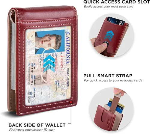 Miniatura 4 de SERMAN BRANDS Billeteras de cuero genuino minimalista con bloqueo RFID para hombres con clip para dinero, regalo fino
