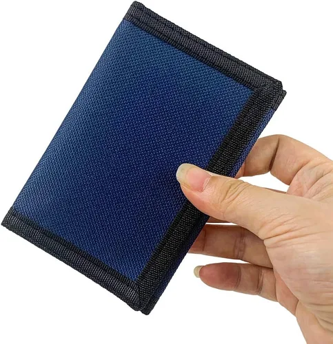 Miniatura 5 de Cartera de lona triple RFID para deportes al aire libre para hombres, lindo monedero con cremallera y bolsillo frontal para niños, color camuflaje