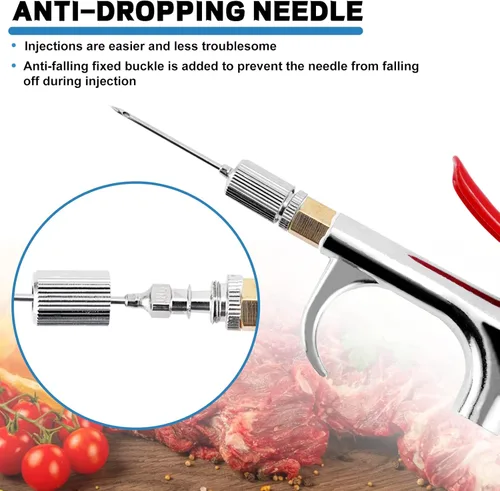 Miniatura 4 de Bomba eléctrica inyectora de carne con manguera, jeringa inyectora de marinada de acero inoxidable de 70 W con 10 agujas para barbacoa, pavo, cerdo