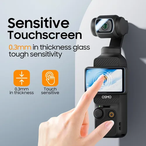 Miniatura 2 de DJI Osmo Pocket 3 - Protector de pantalla y protector de lente, 2 unidades, vidrio templado, dureza 9H, resistente a los arañazos, ultra HD