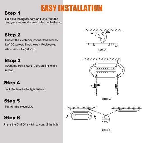 Miniatura 8 de Facon - Juego de 2 accesorios de luz LED para RV de 12 V, luz de techo con interruptor - DDS01-008, luz interior de 12 voltios para autocaravanas