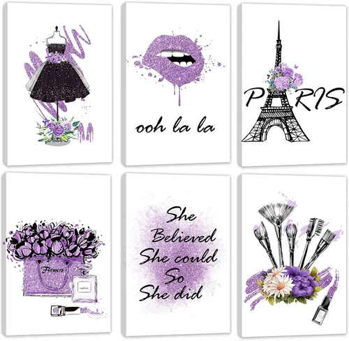 Miniatura 10 de HoozGee Juego de 6 pósteres enmarcados de maquillaje de moda, decoración de pared con marco de París, impresiones artísticas de pared
