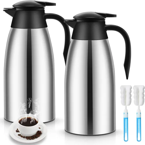Miniatura 10 de Ziliny Paquete de 2 jarras térmicas de café de 51 onzas, jarra de café de acero inoxidable aislada al vacío de doble pared, mantiene las bebidas