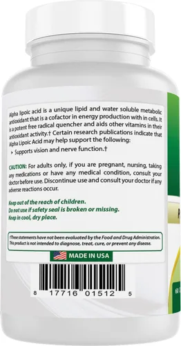 Miniatura 7 de Best Naturals Ácido alfa lipoico 600 mg 60 cápsulas – ALA Potente antioxidante (60 unidades (paquete de 1))