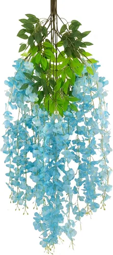 Miniatura 33 de Paquete de 12 guirnaldas de flores colgantes de glicina blanca, enredaderas de flores artificiales de 3.77 pies, glicinia falsa, guirnalda colgante