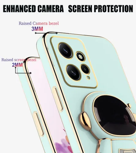 Miniatura 3 de Compatible con Redmi Note 12 4G Funda con chapado creativo de astronauta de dibujos animados rosa, para Redmi Note 12 4G, funda de teléfono de Verde