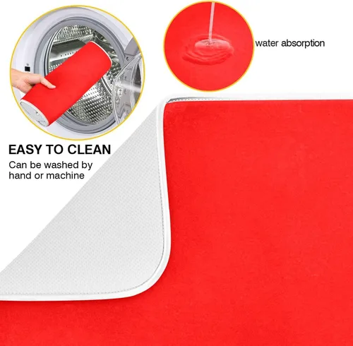 Miniatura 3 de Tapete rojo para secar platos pequeños, accesorios de cocina, tapete escurridor de platos de microfibra, resistente al calor, 16 x 18 pulgadas