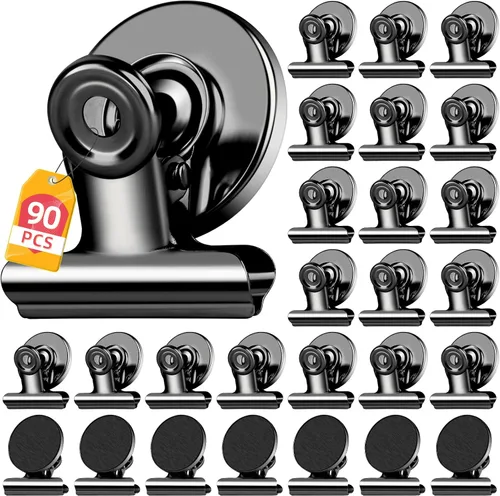 Miniatura 15 de 20 unidades de clips magnéticos, imanes para nevera, imanes para refrigerador, clips magnéticos negros para pizarra, imanes de clip