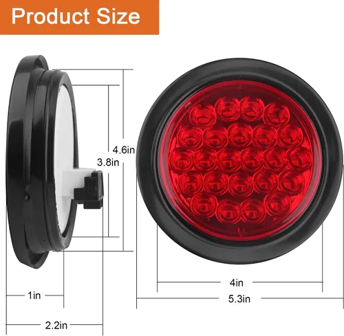 Miniatura 6 de 4 piezas de luces traseras LED redondas de 4 pulgadas para remolque, rojas, 24 LED, impermeables, luces traseras LED redondas de 4 pulgadas