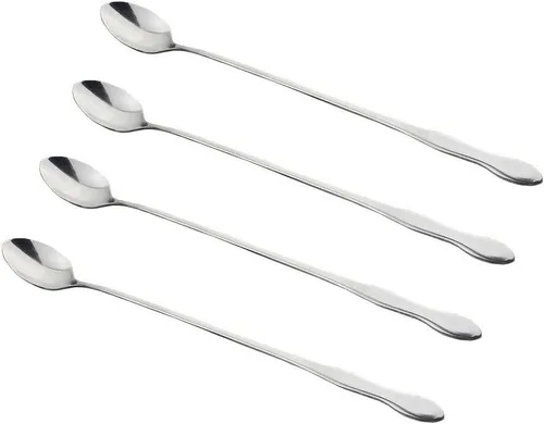 Miniatura 9 de SellerWay Cuchara de mango largo, cucharadita de acero inoxidable helado de 10 pulgadas para mezclar, té, batido, café, 3 formas diferentes