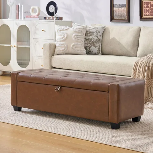 Miniatura 17 de Huatean Home Otomana de 48" con almacenamiento, otomana con banco de almacenamiento con bisagra de seguridad, banco tapizado de entrada con asiento