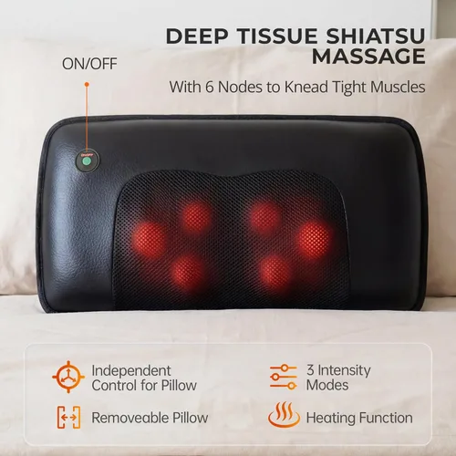 Miniatura 6 de Shiatsu - Alfombrilla de masaje de cuerpo completo con calor, almohadilla masajeadora desmontable, 10 motores vibradores, alivio del dolor de tejido