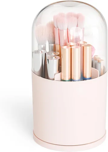 Yieach Soporte giratorio de acrílico para brochas de maquillaje con tapa para tocador, baño, encimera, organizador de brochas de maquillaje