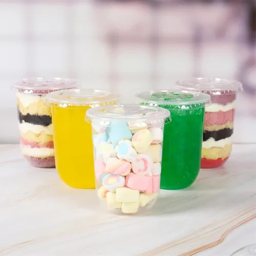 Miniatura 5 de Vasos desechables de plástico transparente de 17 onzas con tapas planas, perfectas para bebidas frías, café, batidos, postres, paquete de 50