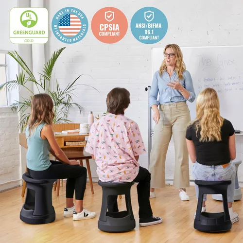 Miniatura 6 de ECR4Kids Taburete tambaleante de almacenamiento activo, altura del asiento de 18 pulgadas, muebles para niños, color negro