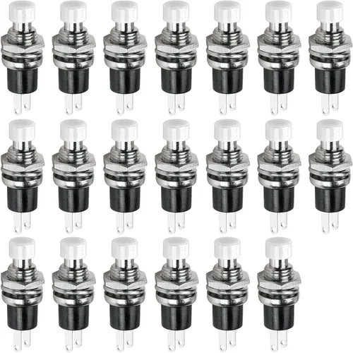 Miniatura 19 de Ampper Mini interruptores momentáneos de botón, 2 pines de encendido y apagado 1A, 250 V, CA, 0.276 in, redondo, SPST, interruptor de botón Negro