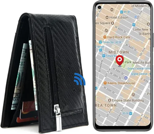 Miniatura 9 de Billetera rastreable para hombre, antipérdida, Bluetooth, rastreador y buscador, tarjeta de crédito (negro, 33)