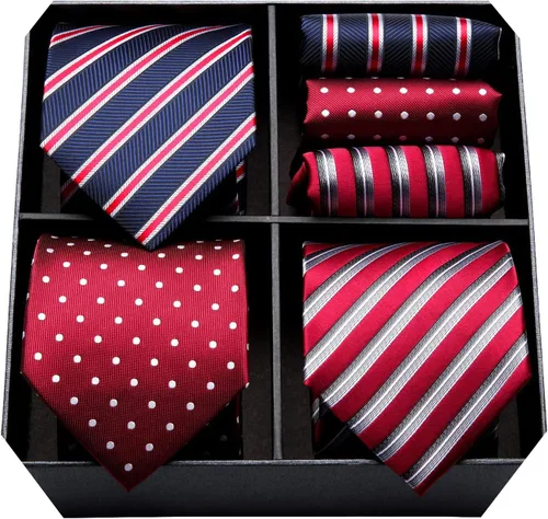 Miniatura 15 de HISDERN Juego de corbatas extralargas para hombre y pañuelo de bolsillo de 63 pulgadas, colección XL, caja de regalo, corbata, lote de 3