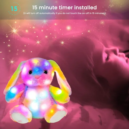 Miniatura 8 de Hopearl Conejo de peluche con luces LED colorido, flexible, con luces de noche que brillan en la oscuridad, para festival, cumpleaños, niños