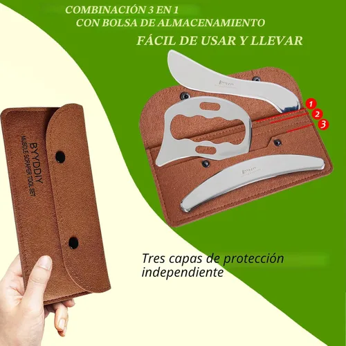 Miniatura 3 de BYYDDIY Juego de herramientas de raspador muscular de acero inoxidable 3 en 1, herramientas de masaje raspador para terapia física, Derma Edge