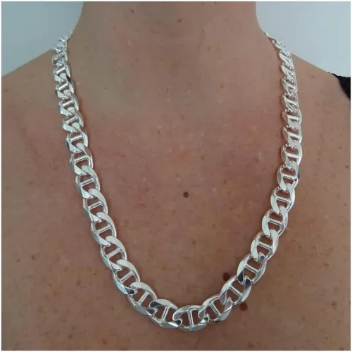 Miniatura 5 de Verona Jewelers - Collar de plata de ley 925 de 0.138 in, 0.177 in, 0.217 in, 0.256 in, 0.315 in, cadena de eslabones marineros planos, cadena