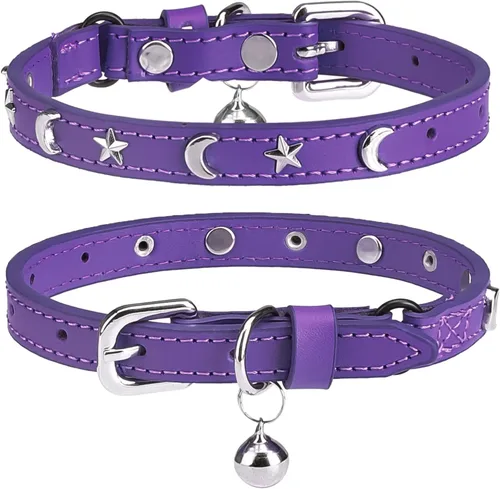 Miniatura 13 de Collares de cuero DILLYBUD para gatos macho y hembra con campana y cinturón elástico de seguridad, collar ajustable con hebilla de seguridad