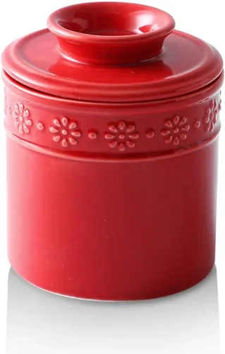 Miniatura 7 de Mantequillera de cerámica KOOV, soporte de mantequilla para encimera, vajilla francesa para mantequilla de gran capacidad (Amarillo)