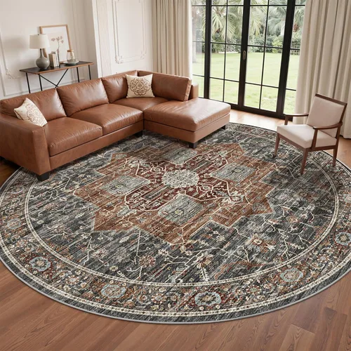 Miniatura 60 de Roxstand Alfombras de 2,44 x 3,05 m para sala de estar, alfombra vintage lavable con respaldo antideslizante, alfombra grande resistente a manchas